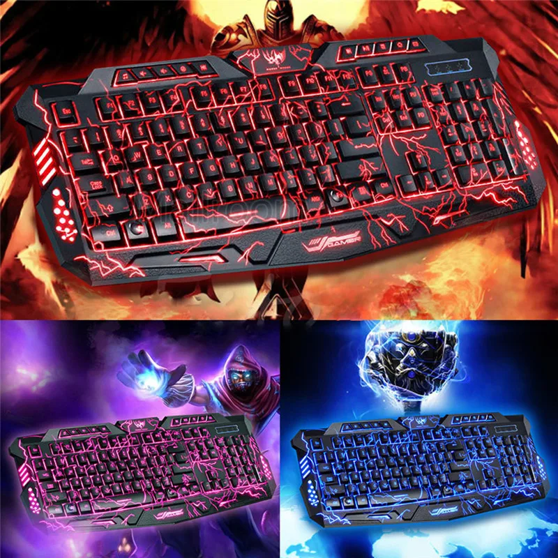 

M200 English Backlit Keyboard LED 3-Color USB Wired Colorful Breathing Waterproof Computer Crack Gaming Keyboard