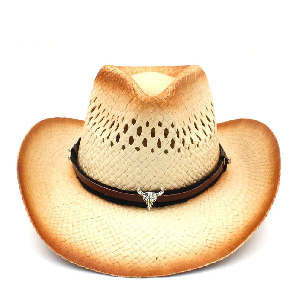 Handmade Weave Straw Women Western Cowboy Hat With Tassel Ribbion Size 58CM - Цвет: C5 CBD