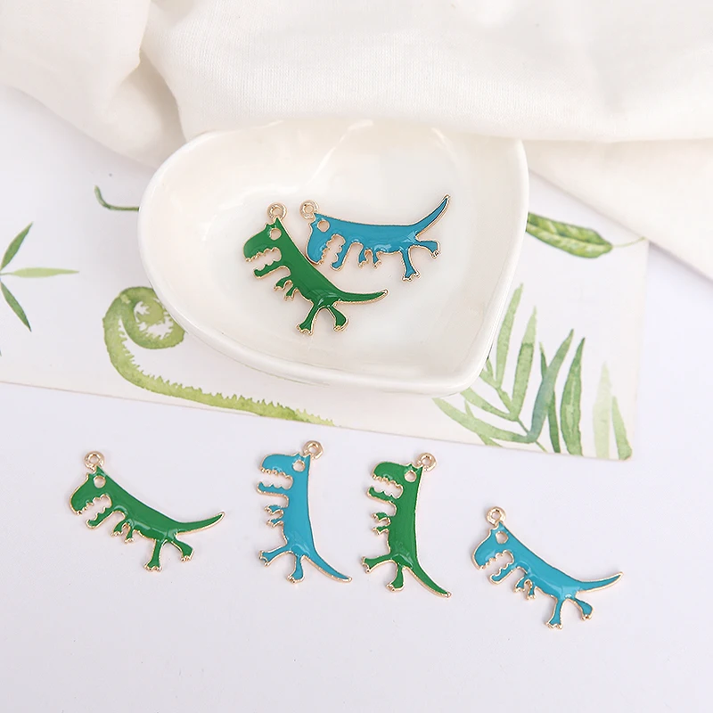 

MRHUANG 10PCS 20*29mm dinosaur Enamel Charms Gold Tone Oil Drop DIY Bracelet Floating Charms