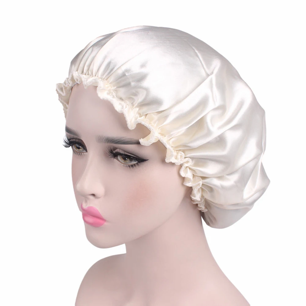 New 58cm Fashion Women Satin Night Sleep Cap Shower Caps Hair