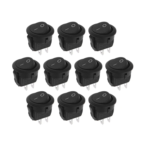 10Pcs Rocker Switch ON/OFF 2 Position Round Boat Rocker Switch 6A/250V 10A/125V AC
