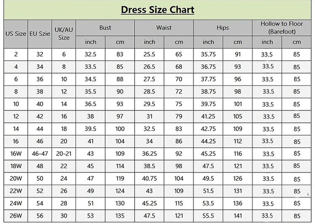 short dress size chart