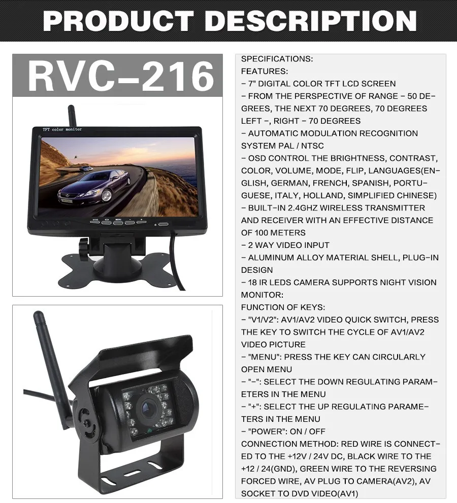 XYCING 7 дюймов 2,4 ГГц беспроводной монитор 800x480 цветной TFT ЖК-экран+ беспроводной 18 ИК светодиодный автобус ночного видения камера грузовика