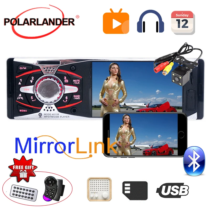 MP3/MP5/FM в тире 12 В Автомобильная радиокамера USB SD AUX 4,1 "TFT HD Зеркало Ссылка стерео головное устройство зеркало заднего вида ссылка для Android