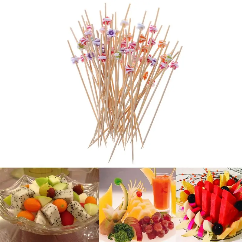 100pcs 12cm Acrylic Flower Food Picks Dessert Buffet Fruit Salad Fork Cake Muffin Party Vegetable Sticks Cocktail Toothpicks