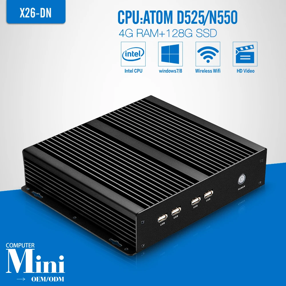 In Stock Big promotion! 4g ram 128g ssd thin client win7 industrial mini pc desktop computer pc X26-DN D525 support touch screen
