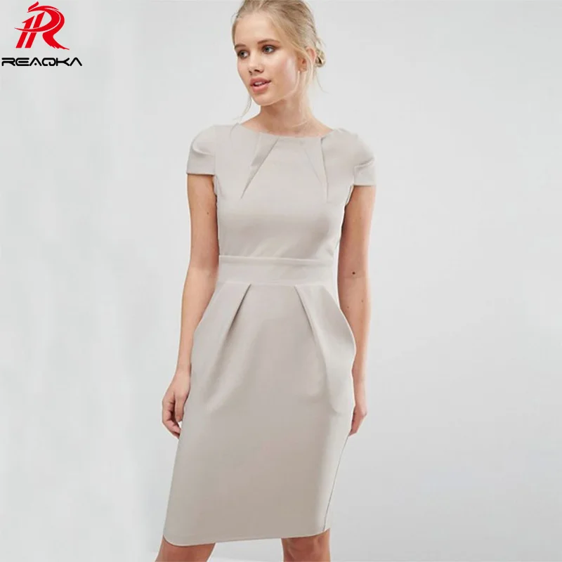 Reaqka mujeres Oficina Casual vestido elegante bolsillos contraste Patchwork túnica negocios fiesta Vestidos Bodycon -