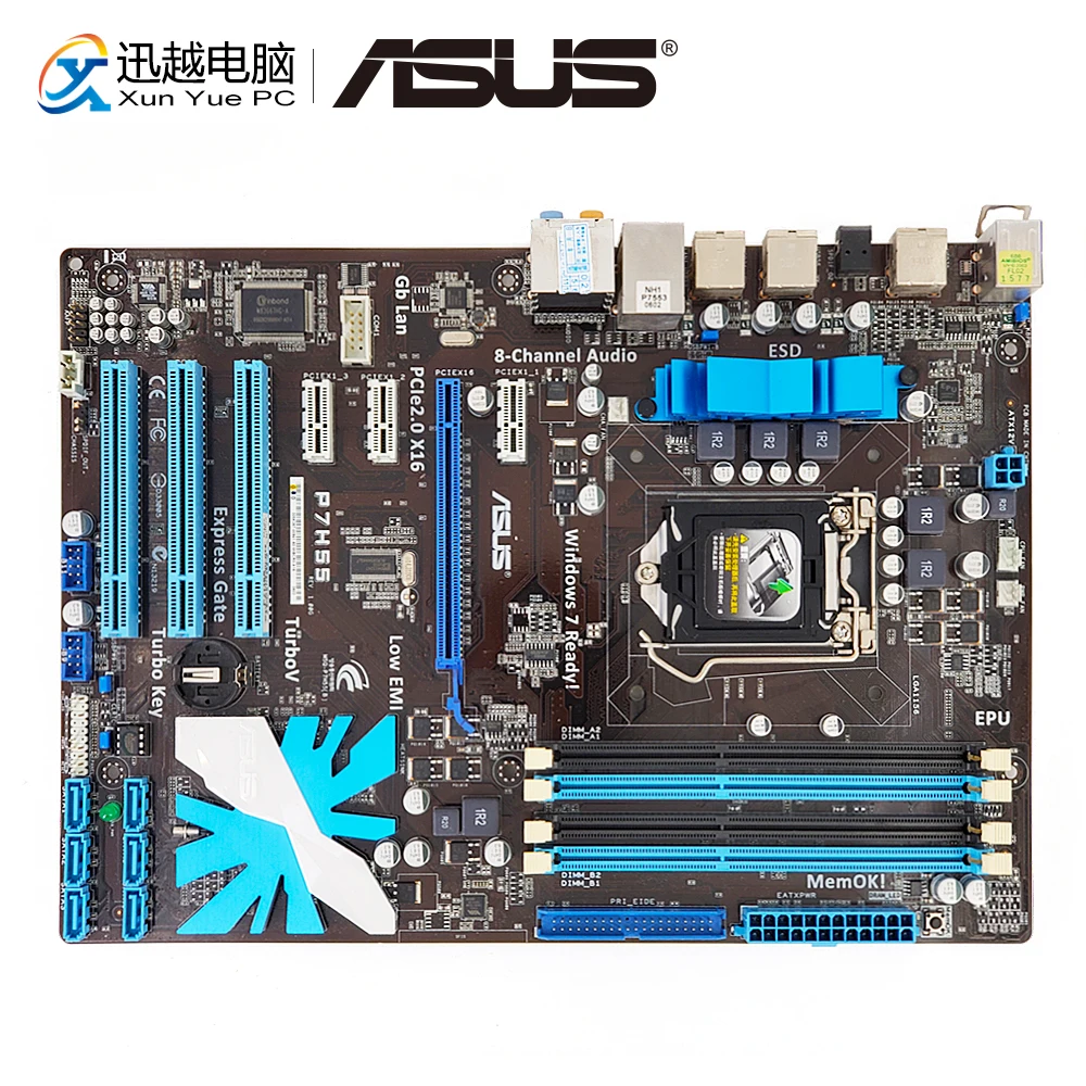 Материнская плата Asus P7H55 для настольных ПК H55 Socket LGA 1156 для Core i7 i5 i3 DDR3 16G SATA2 USB2.0 ATX оригинальная б/у материнская плата