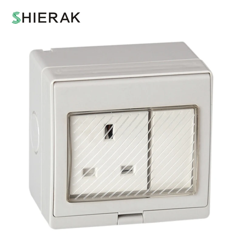 

SHIERAK Outdoor IP55 Grade 13A 250V Wall Waterproof Dust-proof UK Standard Power Socket Electrical Outlet With Switch And Cover