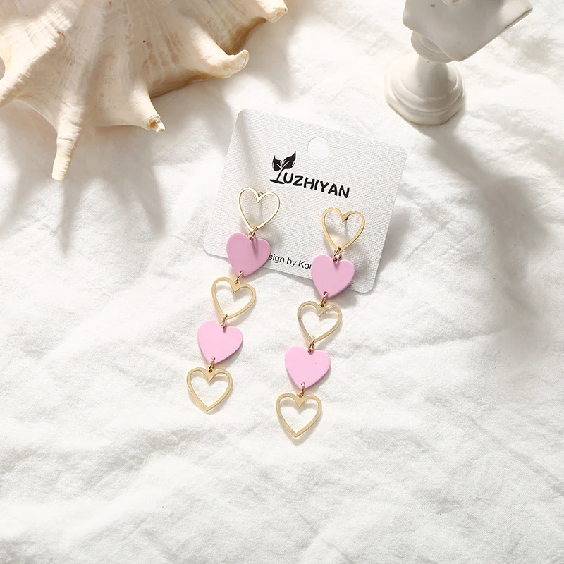 

Sweet White Pink Heart Hollow Drop Dangle Earrings for Girls Women Fashion Zinc Alloy Long Earrings Jewelry Gifts