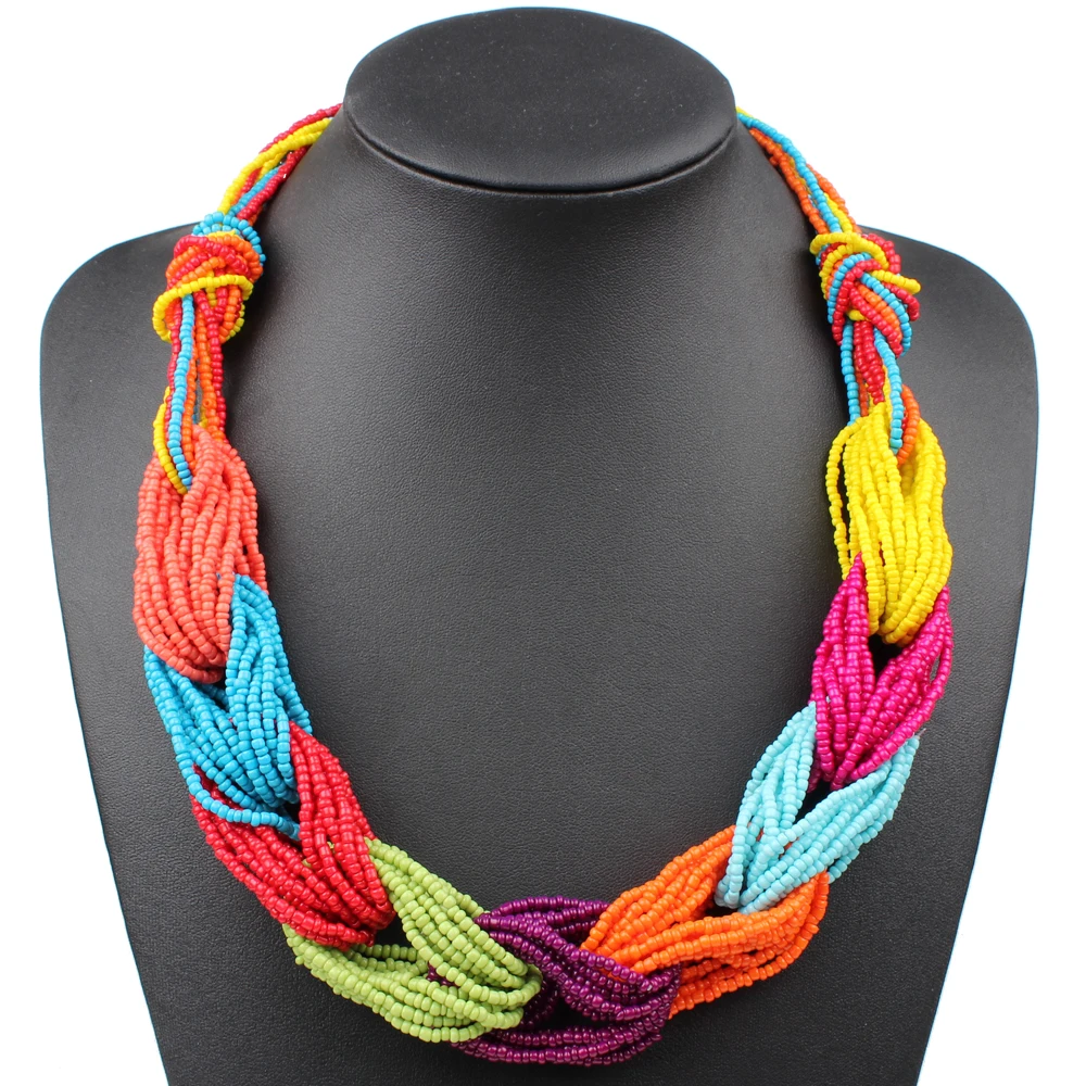 Handmade Woven Small Beads Strand Colorful Bohemian Necklace Women