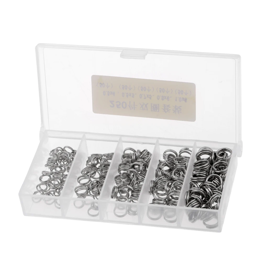 250pcs Assorted Double Split Rings Set Stainless Steel Fishing Tackle Lure Connector with Tackle Box Senuelos de pesca