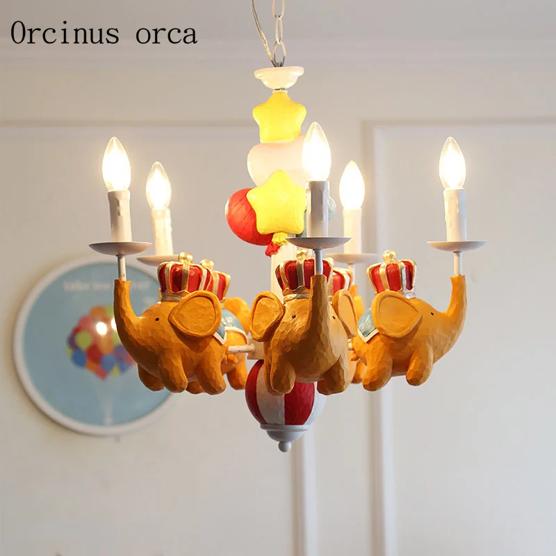 

Royal Flying Elephant chandelier children's room lamp boys and girls bedroom American creative cartoon, baby elephant chandelier