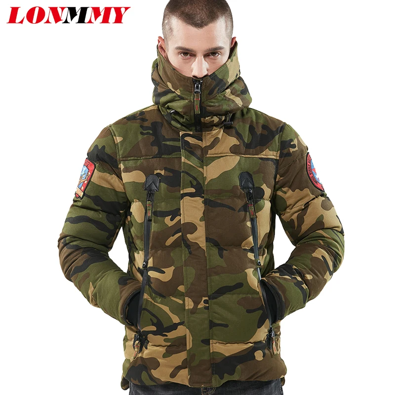 Lonmmy 3XL камуфляж мужские куртка-парка хлопка с капюшоном длинное пальто утепленная куртка в стиле милитари Мужская зимняя верхняя одежда