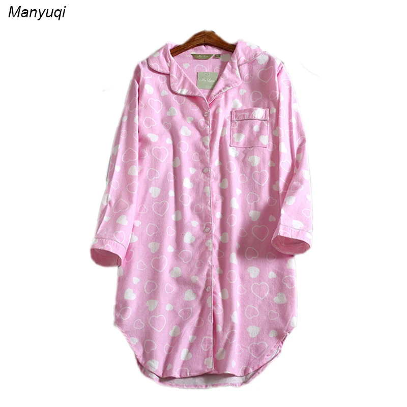 

Women's pink heart-shaped night shirts long sleeve casual women night cotton lounge comfortable sleepwear big shirt