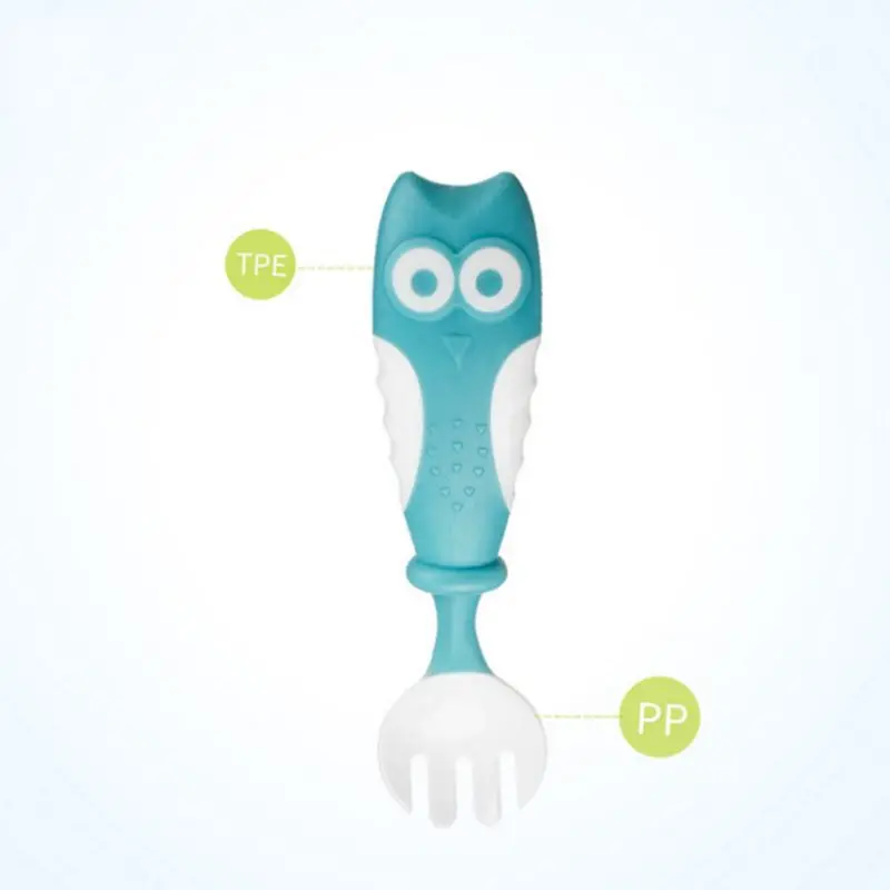 Baby Feeding Spoon Fork Set Cartoon Owl Handle Children Eating Training Tableware Kids Toddler Dishes Dinnerware Accessory