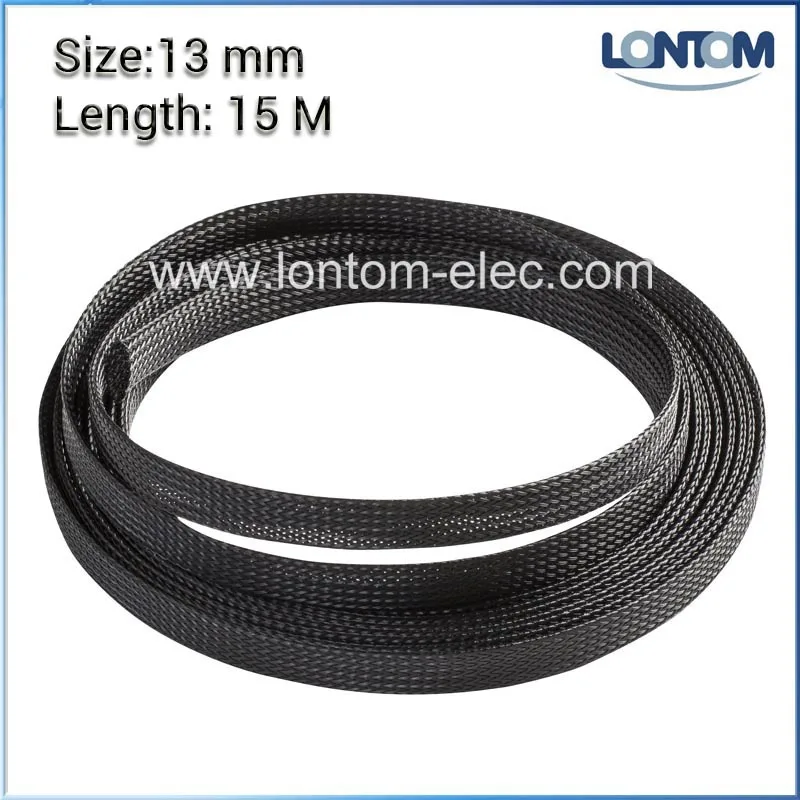 

13mm 15M PET Braided Expandable Sleeving Computer Cable Sleeve Black High Density Sheathing
