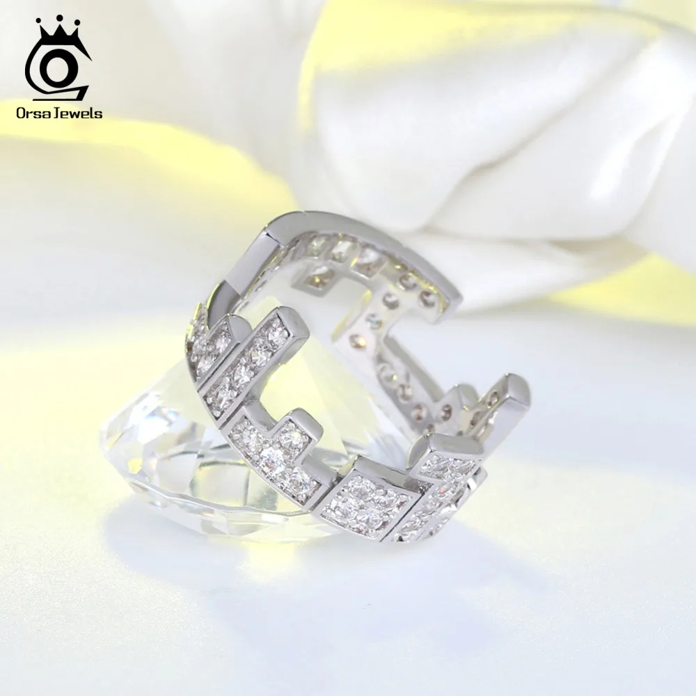 ORSA JEWELS Men Rings Irregular Original Pattern AAA CZ Ring Women Unique Vintage New Year Party Silver Color Jewelry OR173