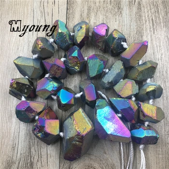

Faceted Rainbow Titanium Quartz Druzy Nugget Beads,Gems Stone Freeform Crystal Druse Gravel Pendant Beads For DIY Jewelry MY1976