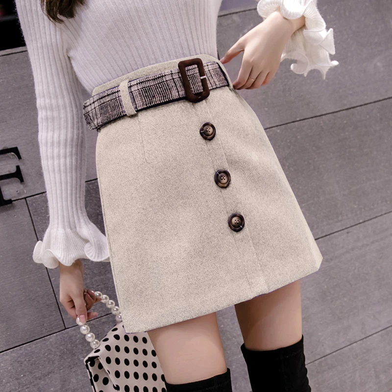 Новые осенние зимние шерстяные юбки женские трапециевидные Harajuku мини юбки с высокой талией с поясом Saias женские шерстяные короткие юбки Jupe Femme