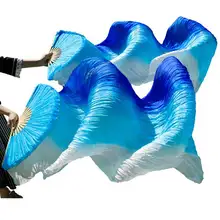 2018 New Arrivals High Quality Chinese Silk Veils Dance Fans 1 Pair of Belly Dancing Fans 180*90cm Royal blue+turquoise+white