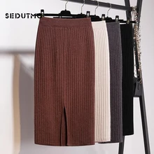 SEDUTMO зимние юбки-карандаш Женская юбка с высокой талией трикотажная миди плиссированная Повседневная Осенняя черная винтажная сексуальная юбка ED529