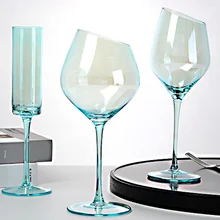Cyan-blue Bevel Red Wine Glass Goblet Large Big Belly Champagne Red Wine Glass Cup-Drop