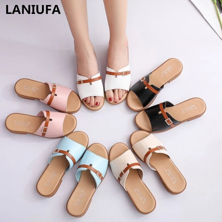 

Women Slippers PU Leather Summer Beach Shoes Women Slippers Solid flats Casual Flip Flops Sandals Women Outdoor Slippers &825