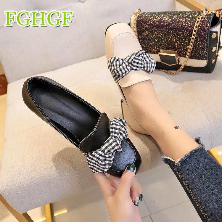 Fille Confortl Jeune 2018 Femmes Collège Rond Chaussures En Cuir Britannique Arc noir Style Casual Nouveau Beige Oxford qwwOCxTI