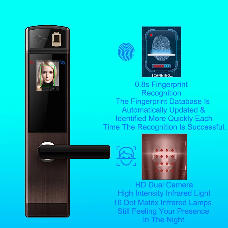 

OUTLET Biometric Digital Door Lock Fingerprint Safe For Home Anti-theft Face Electronic Door Lock With Key Smart Lock Door Home