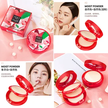 

1pcs LIDEAL Rose Moisturizing powder dry and wet double layer powder concealer oil control skin tone Makeup Foundation.