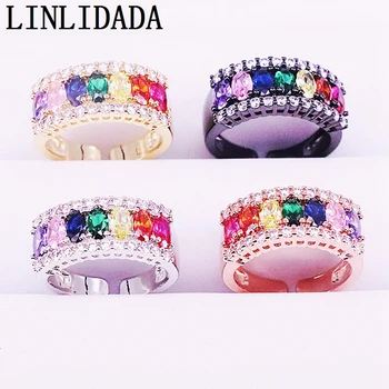 

8Pcs Fashion Colorful CZ Engagement Finger Ring,Top Quality Multicolor CZ Female Adjustable Rings