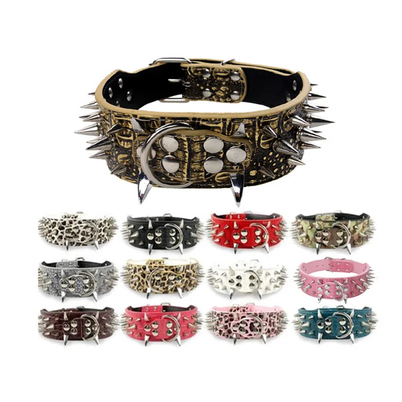 

Rivet Pet Dog Collar Skull Spiked for Large Dogs Adjustable Leather Punk Style Bone Dog Necklace Collars Chain Pet Supplies