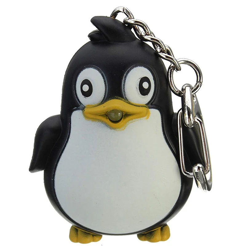 Cute Animal Penguin LED Light Vocal light keychain pendant mobile phone bag gift - Цвет: Черный