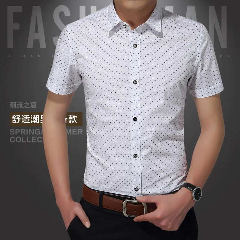 Хит летняя новая модная брендовая одежда мужская рубашка с коротким рукавом приталенная рубашка в горошек хлопок повседневные рубашки мужские M-5XL