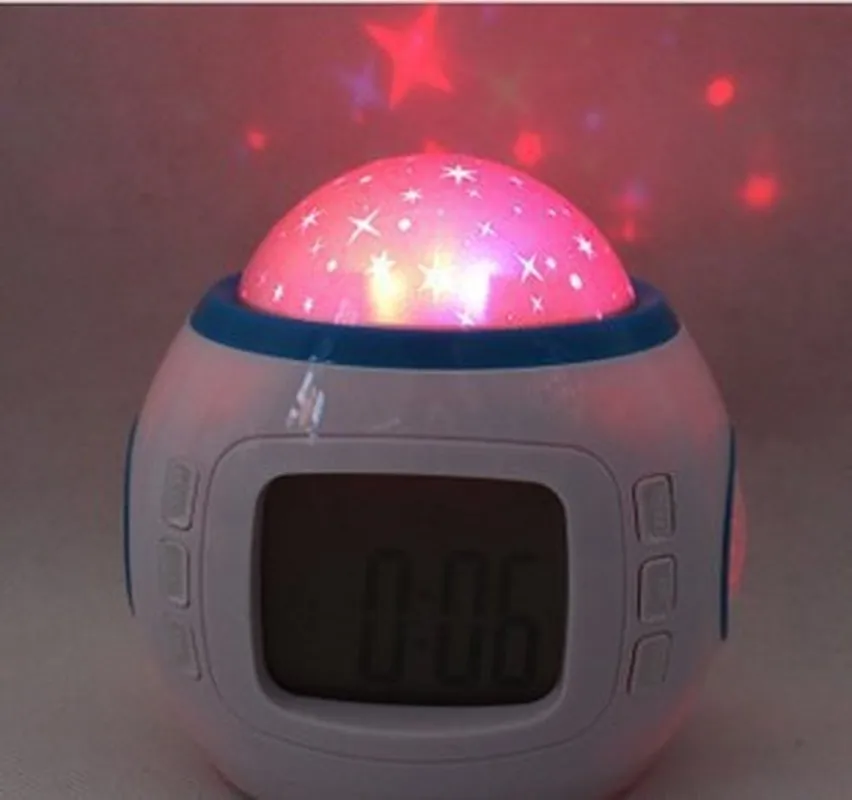 Chord music starry sky clock projection star moon calendar 1038 colorful alarm blue screen lamp | Дом и сад