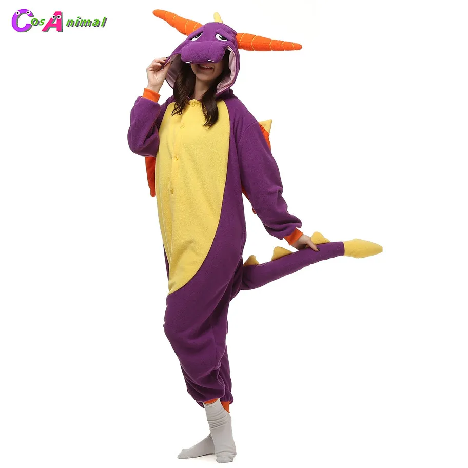 Adulti Polar Fleece Kigurumi Women Spyro Dragon Costume Men Cartoon Onesies Pigiama Halloween Carnival Party Christmas Jumpsuit