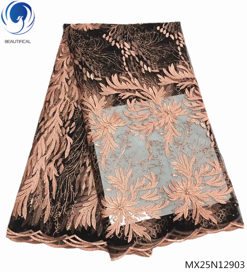 

Beautifical african tulle lace elegant lace bridal dress wholesale Price embroidery mesh fabrics net stones african MX25N129