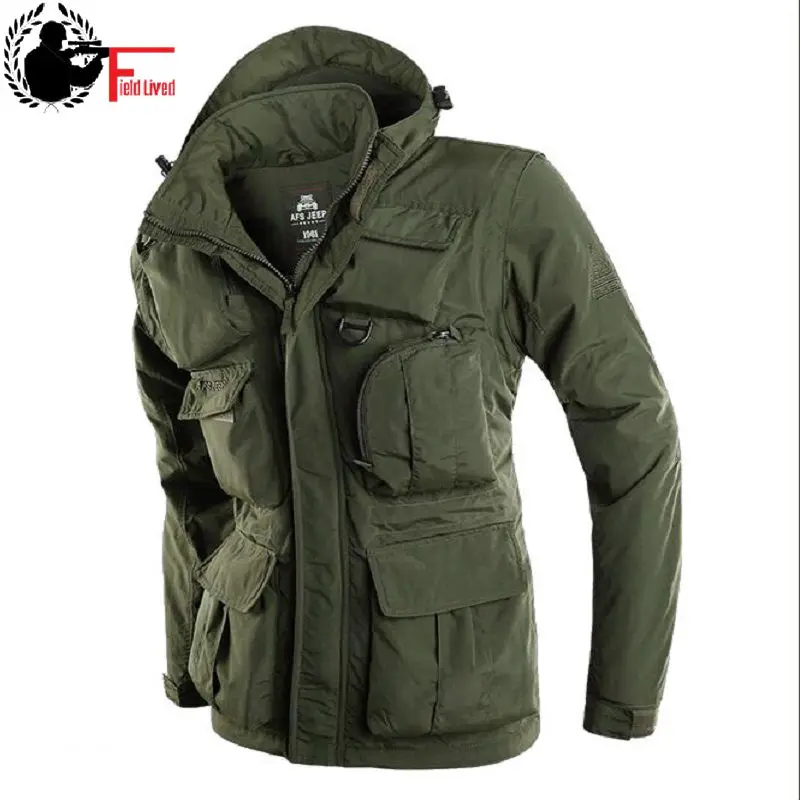 Brand Mens Loose Casual Hooded Jacket Military Style
