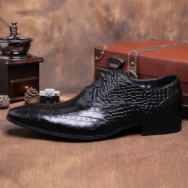 PJCMG/Новинка; высококачественные Мужские броги из натуральной кожи со шнуровкой и крокодиловым узором; деловые оксфорды на шнуровке; Мужские модельные туфли