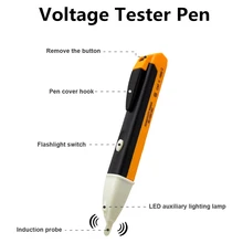 Caneta testadora sensor detector de voltagem, de saída de energia AC, tomada de parede, luz de LED, indicador elétrico 90-1000V