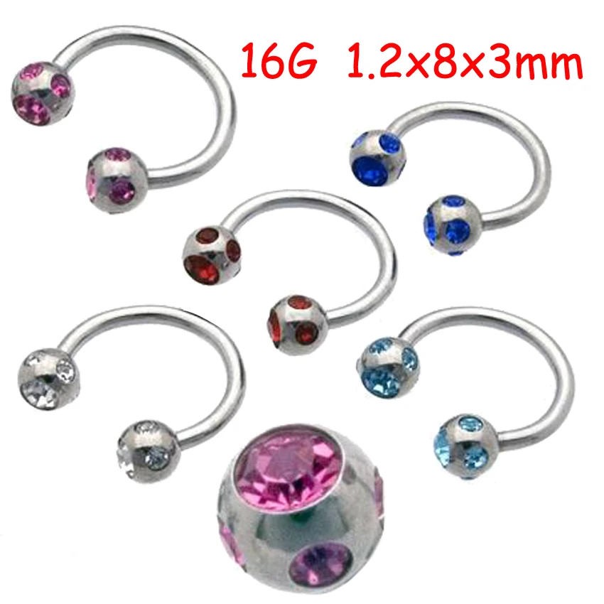 2Piece CBR Stainless Steel 16G BCR Circular Barbell Full Crystal