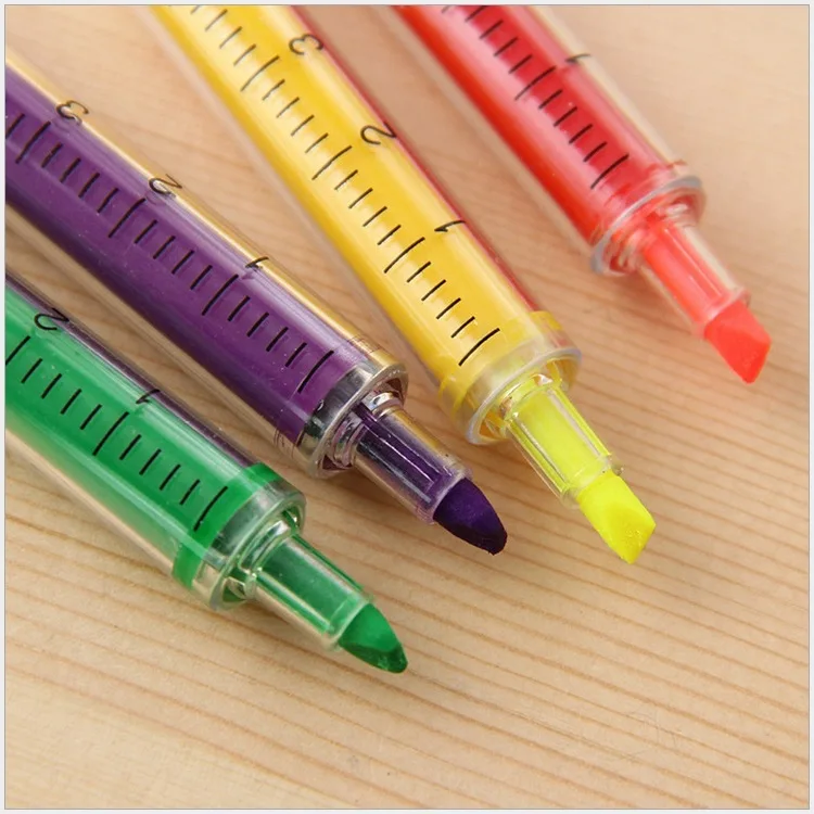 

Free Shipping needle cylinder Fluorescent pen Nurse Syringe pen colorful marker pen