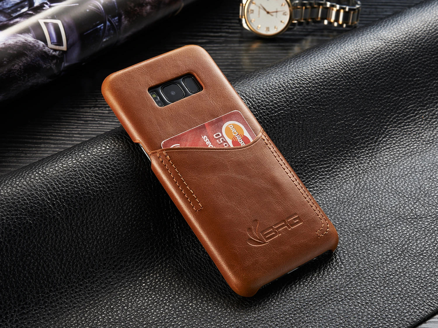 Car Magnet Adsorption Back Cover Luxury BRG PU Leather Case For Samsung S8 Plus |