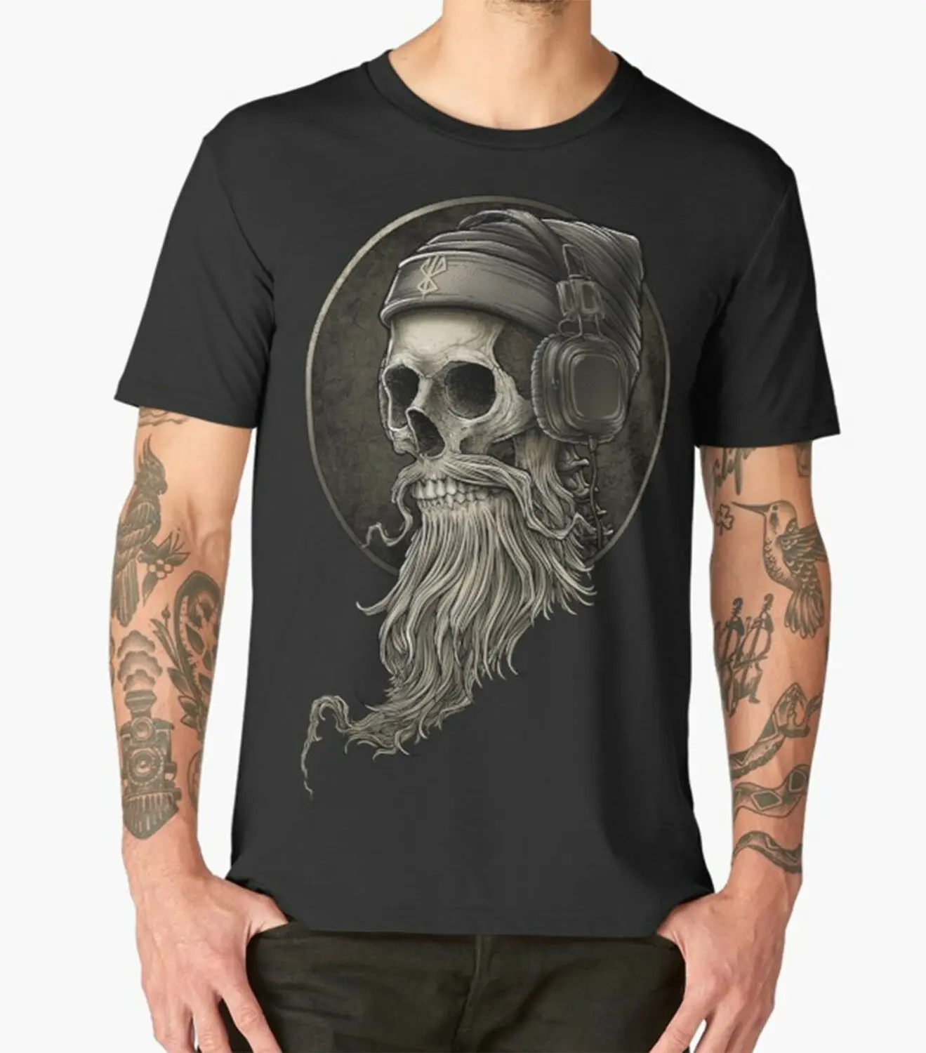 

2019 Funny Bearded Skull T Shirt Dj Headphones 2019 Man'S Designer Brand New Short-Sleeve Cotton Print Men T Shirt Unisex Tees