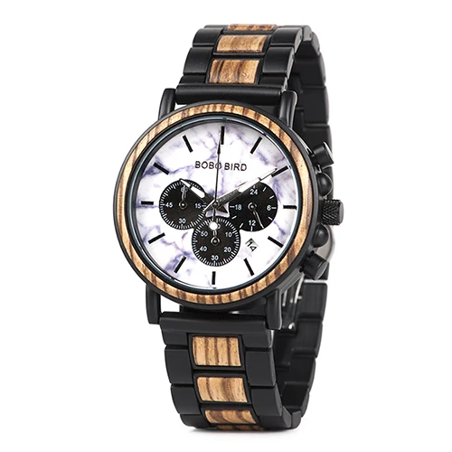 BOBO BIRD Relogio Masculino деловые мужские часы металлические деревянные наручные часы с хронографом и датой - Цвет: P09-4