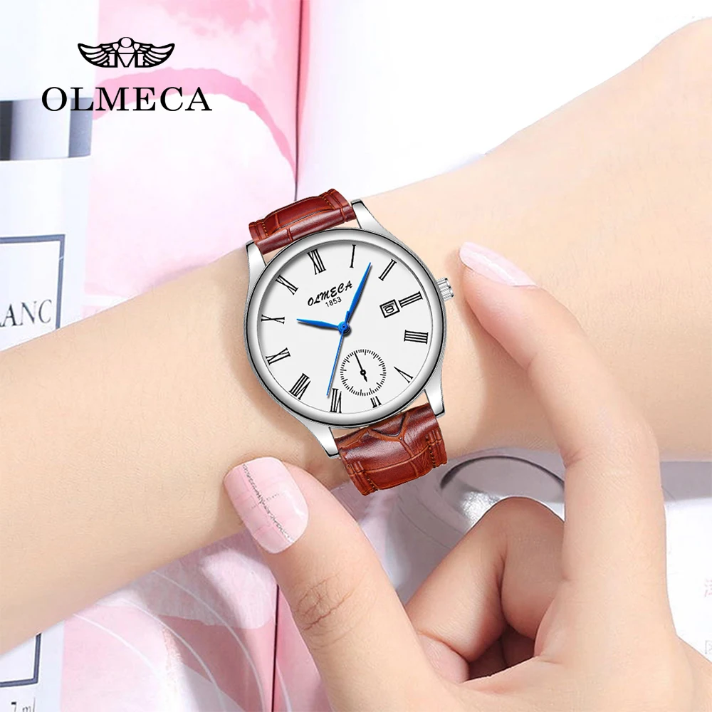 OLMECA couple watch brown leather watch band quartz watch clock 2019 new fashion hombre y mujer 3