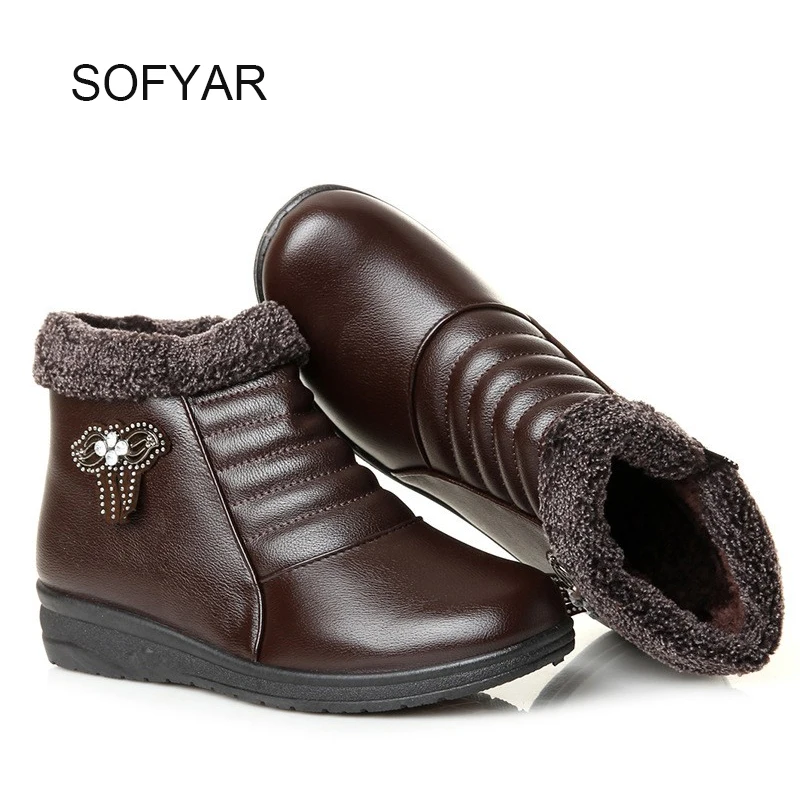 

Winter new women's cotton shoes elderly mother high shoes with thick warm boots soft non-slip soles shoes mon boots flat with