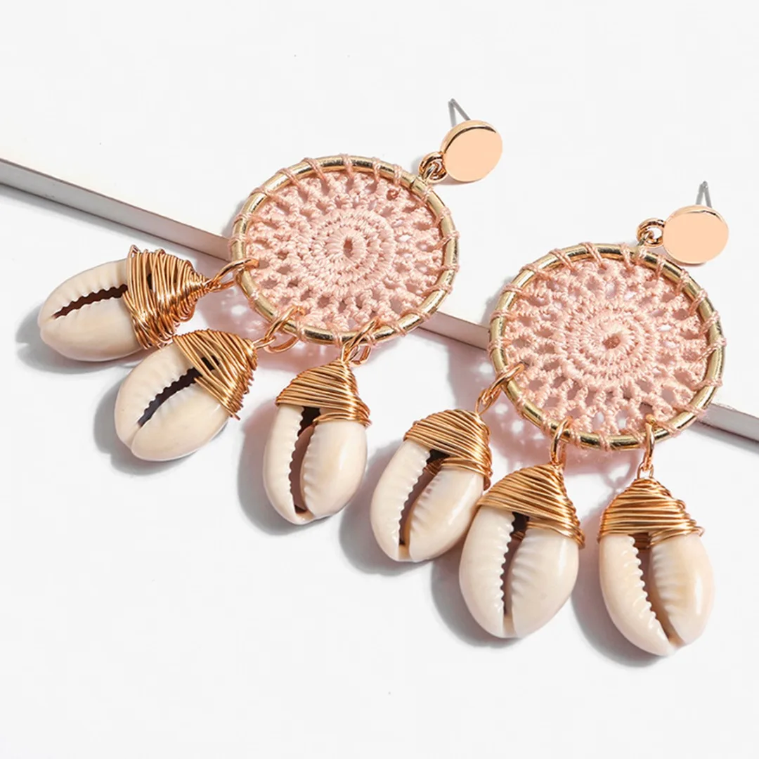 Women Statement Rattan Shell Earring Hand Made Weave Net Shape Dream Catcher Long Earring Vintage Earrings 2019 Pendientes Mujer