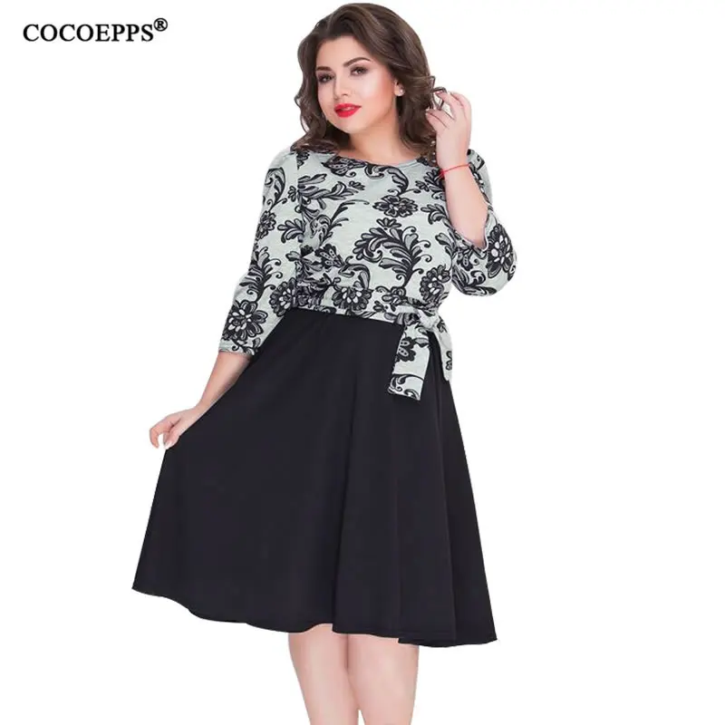 

6XL 2018 Floral Print women's Dresses Large Size Summer Patchwork lady's Dress Vintage Elegant Dress Big Size female vestidos